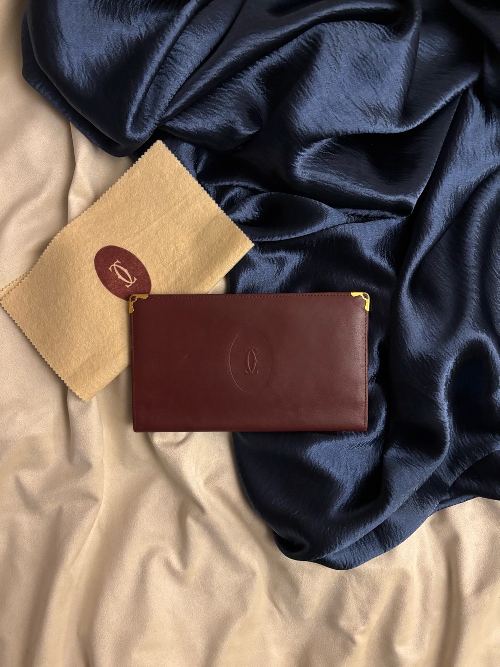 Cartier Burgundy Leather Long Wallet with Gold Corner Details